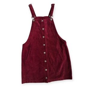 Red Wine Corduroy Overall Dress M Burgundy‎ Button Front 90s Grunge Academia